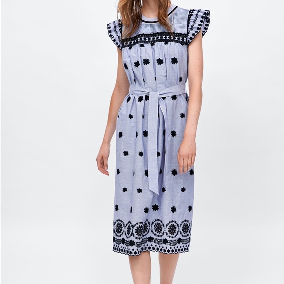 ZARA BLOGGERS FAV EMBROIDERED FLORAL MIDI STRIPED DRESS NEW WITH TAGS XS - Picture 4 of 14
